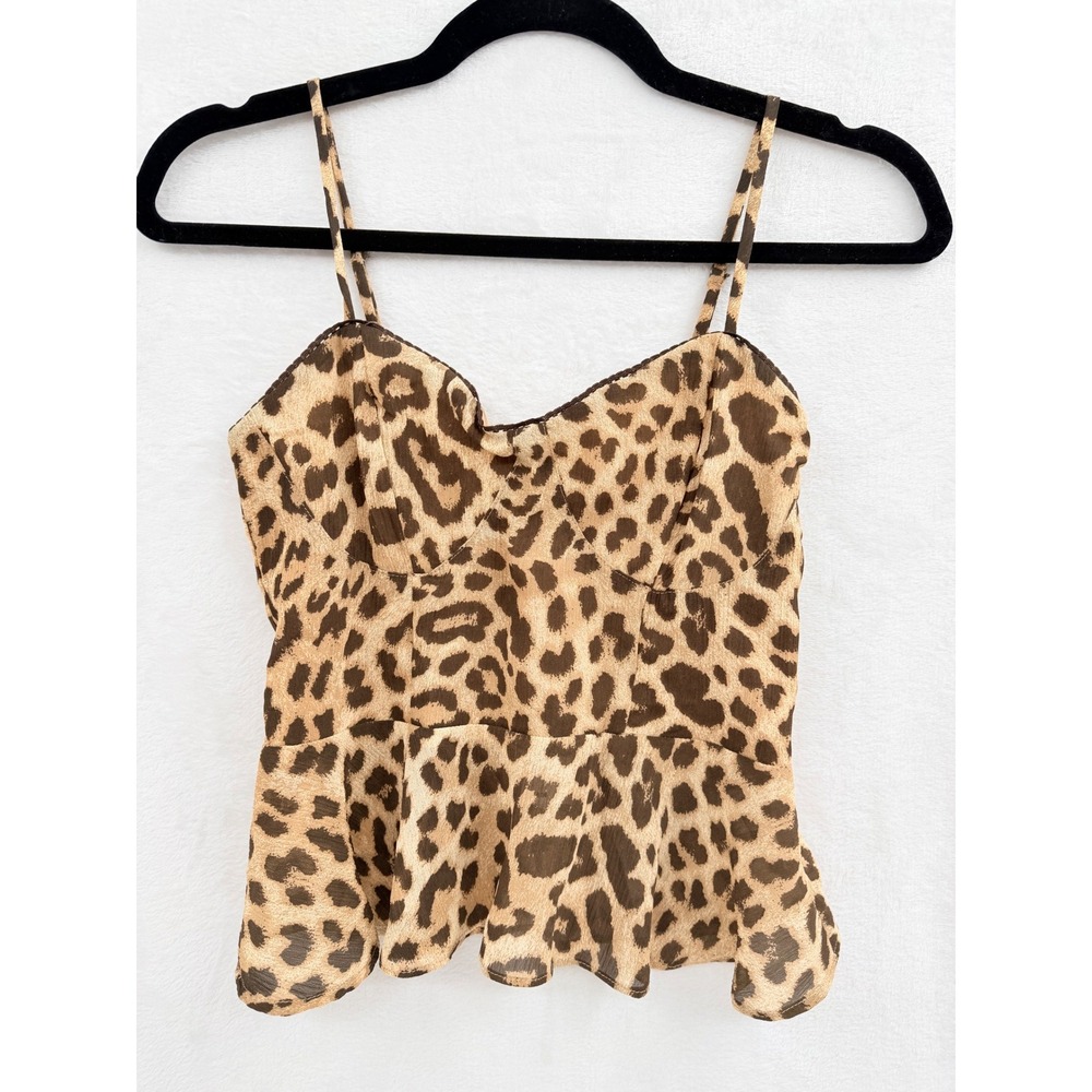 Leopard Print Cami Top XS‎ Peplum Hem festival club layering neutral